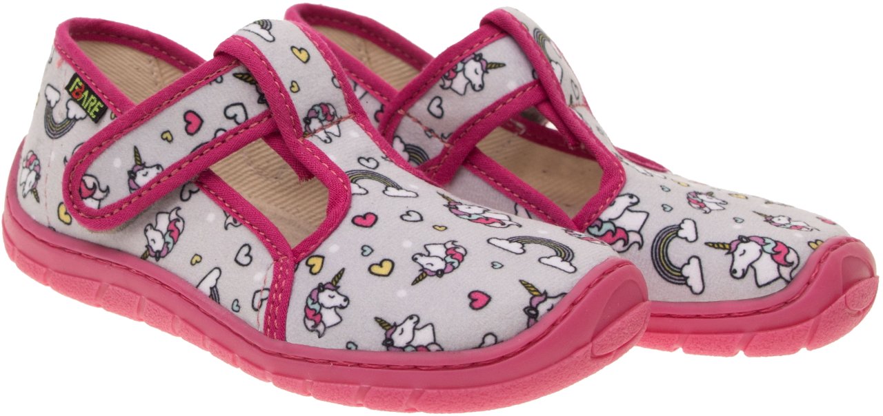Fare Bare Slippers Grey Unicorns - Zapatillas de casa barefoot infantiles grises con estampado de unicornios