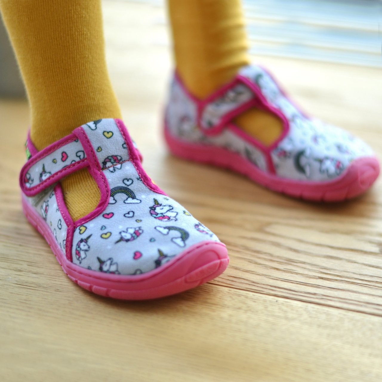 Fare Bare Slippers Grey Unicorns - Zapatillas de casa barefoot infantiles grises con estampado de unicornios