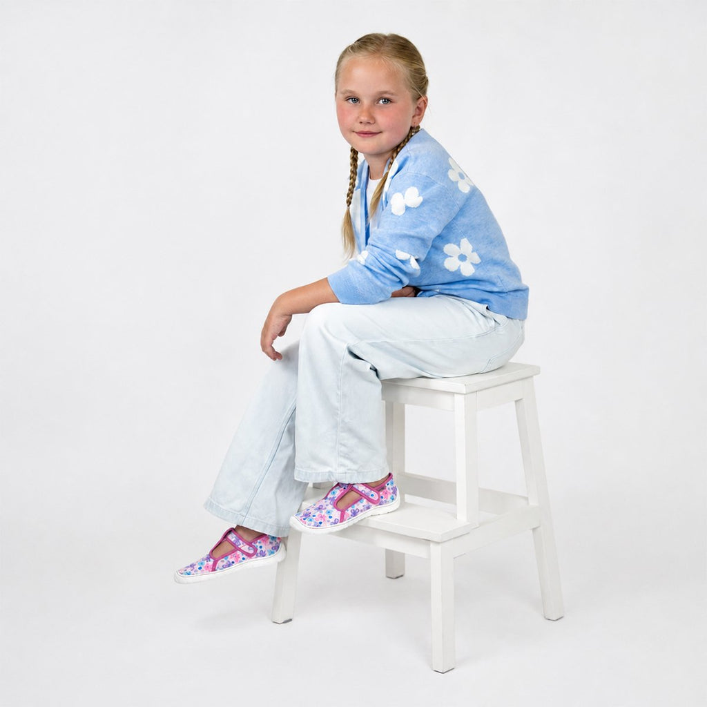 Fare Bare Slippers Pink Flowers - Zapatillas de casa barefoot infantiles rosas con estampado floral