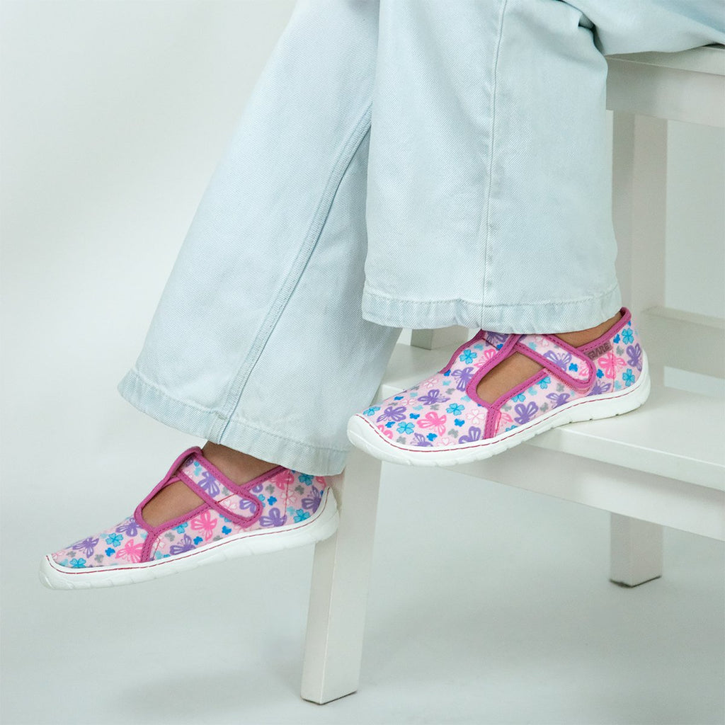 Fare Bare Slippers Pink Flowers - Zapatillas de casa barefoot infantiles rosas con estampado floral