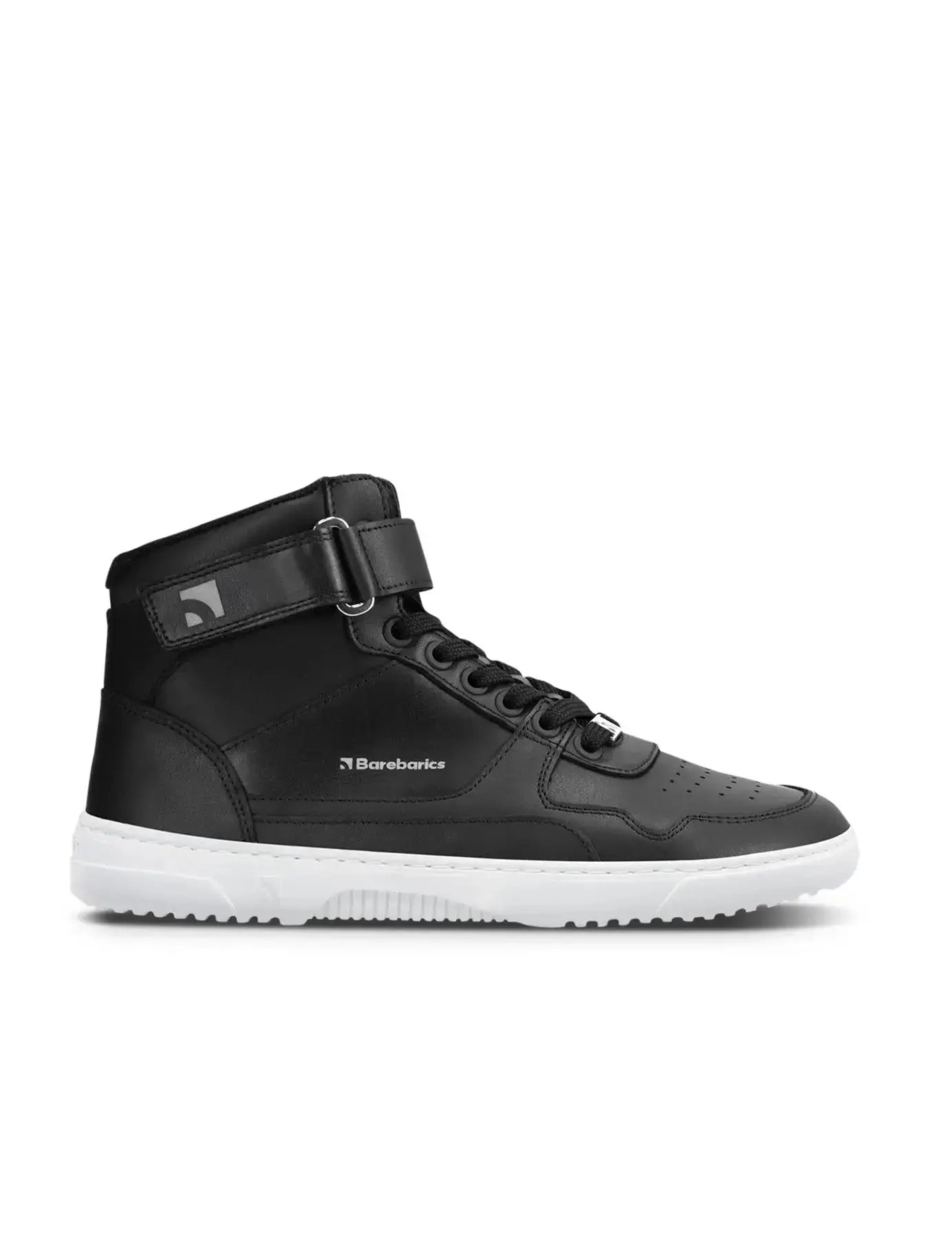 Barebarics - Zing High Top Leather Black & White - Zapatillas barefoot de caña alta unisex negras