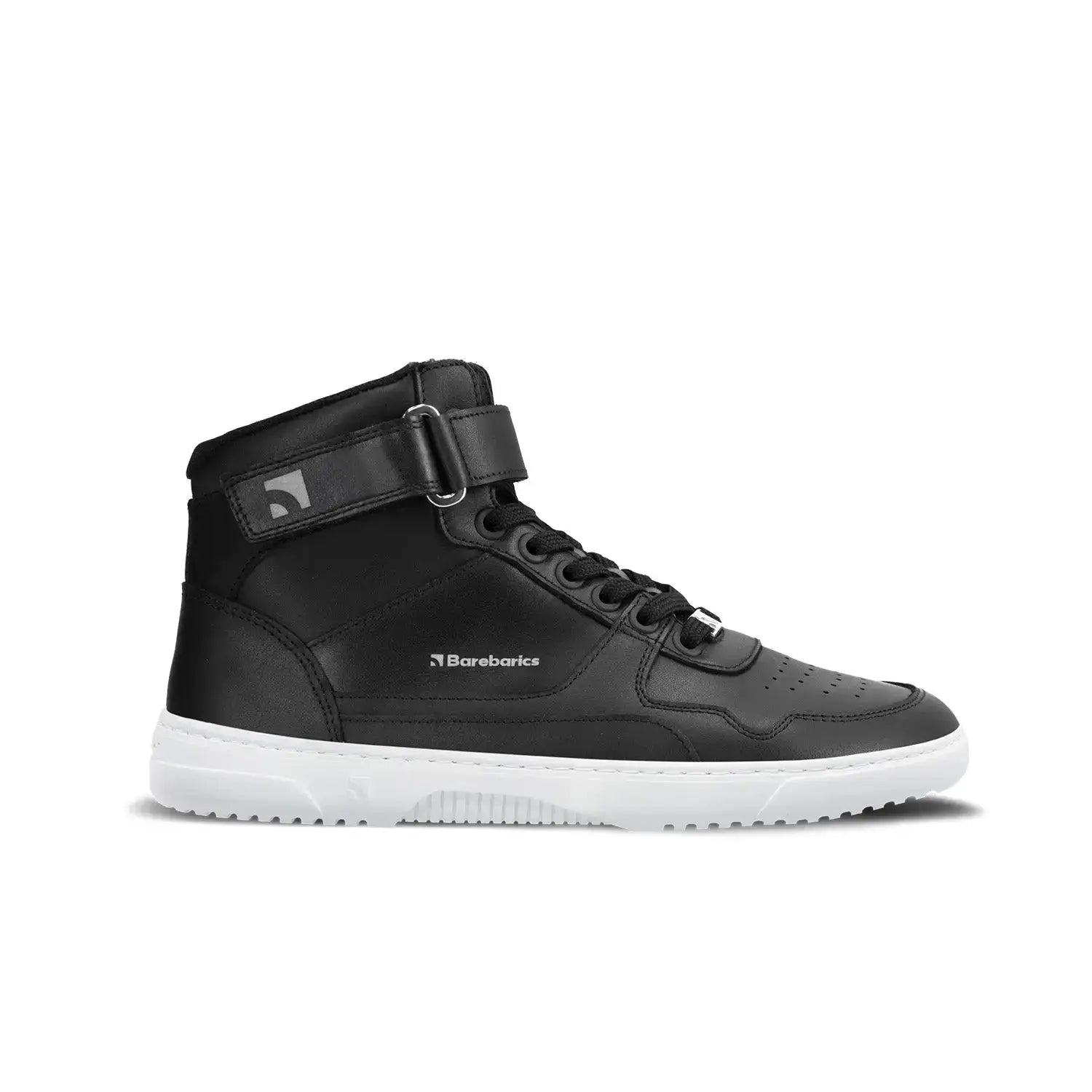 Barebarics - Zing High Top Leather Black & White - Zapatillas barefoot de caña alta unisex negras