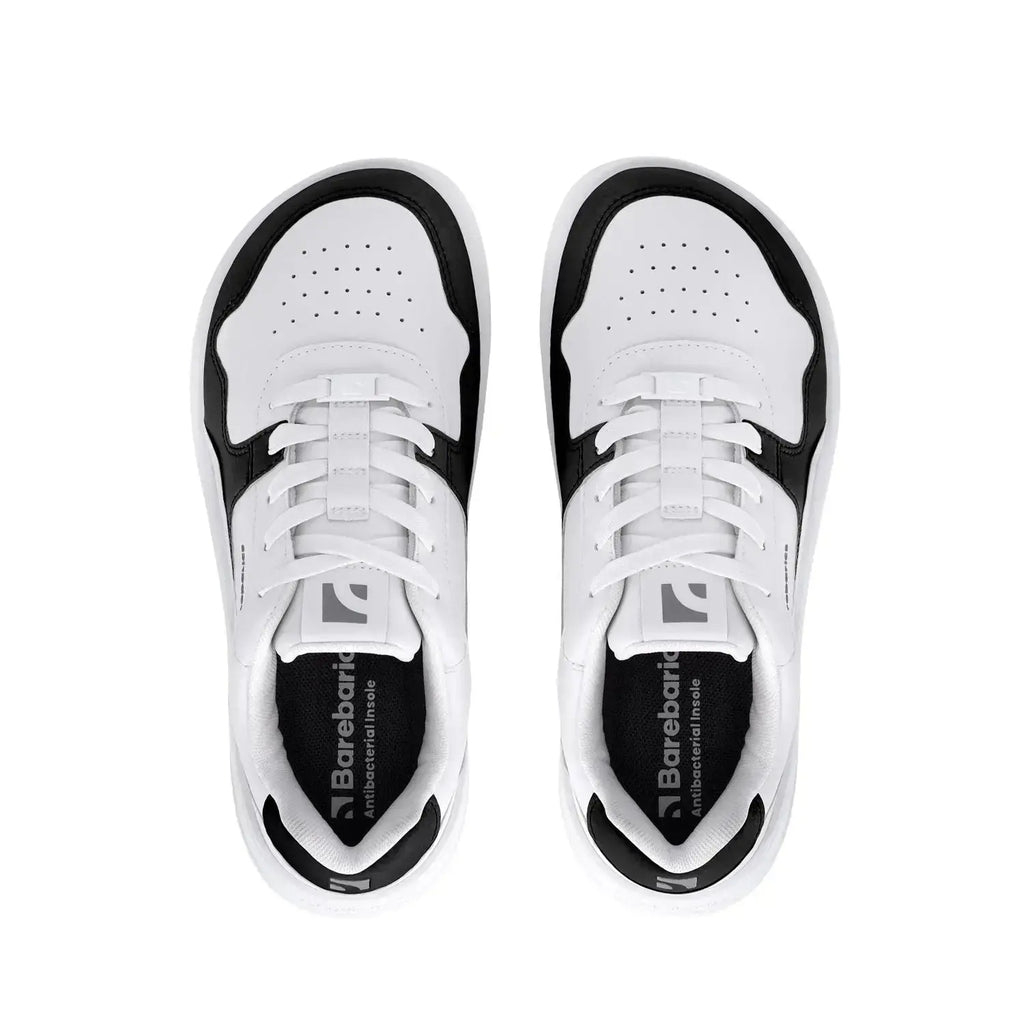 Barebarics - Zing White & Black Leather - Zapatillas barefoot unisex blanco y negro