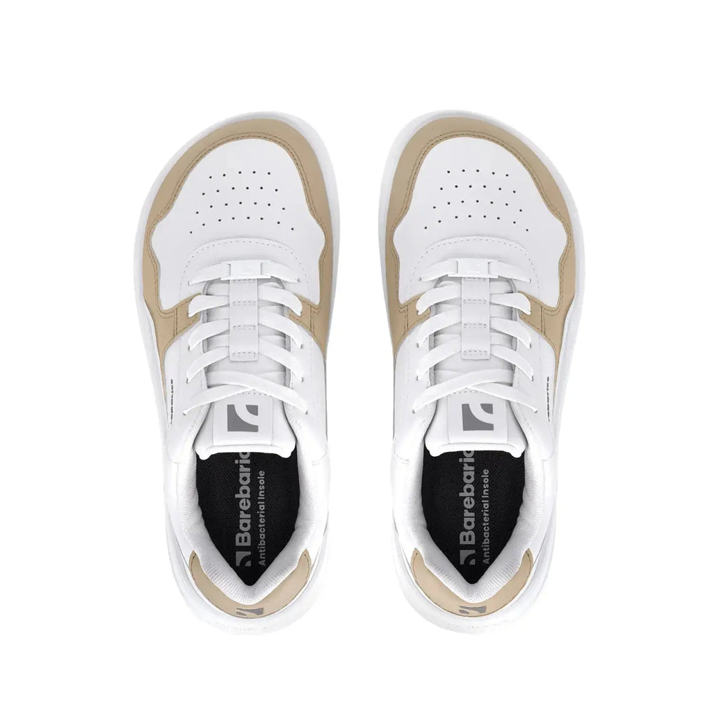 Barebarics - Zing White & Cream Leather - Zapatillas barefoot unisex blanco y beige