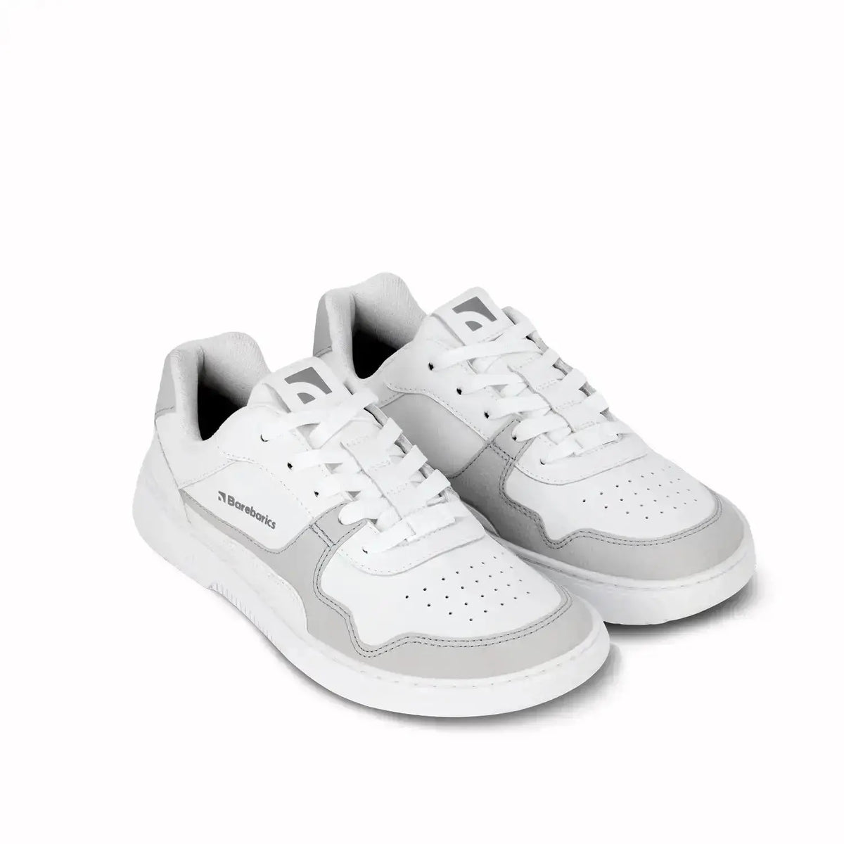 Barebarics - Zing White & Light Grey Leather - Zapatillas barefoot unisex blanco y gris claro
