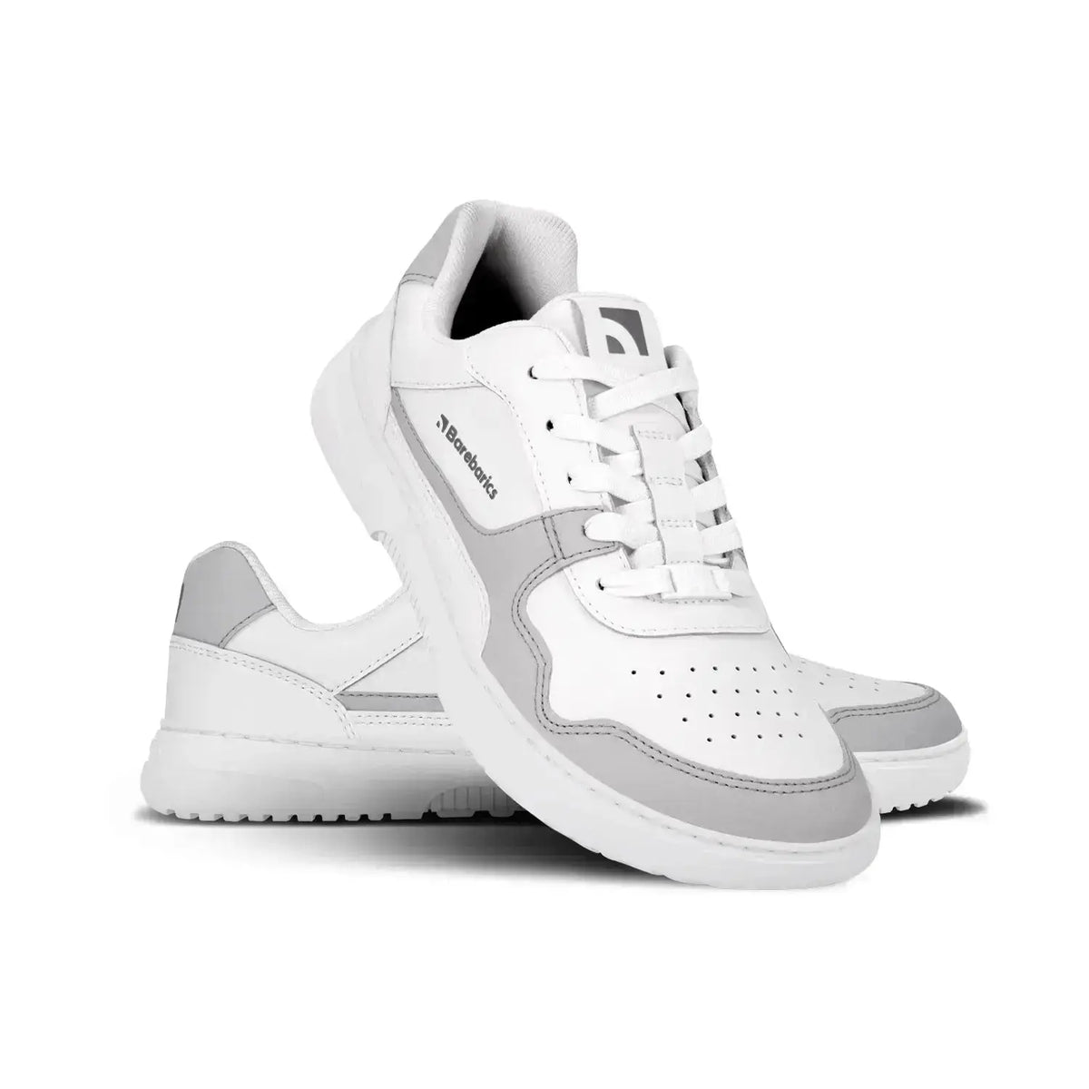 Barebarics - Zing White & Light Grey Leather - Zapatillas barefoot unisex blanco y gris claro