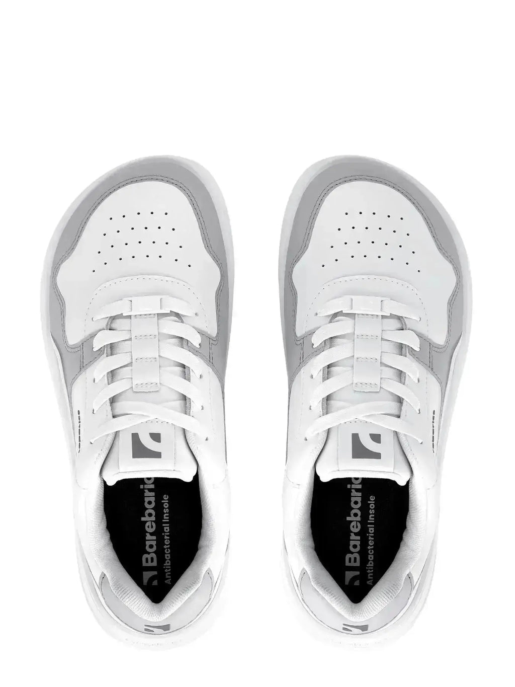 Barebarics - Zing White & Light Grey Leather - Zapatillas barefoot unisex blanco y gris claro
