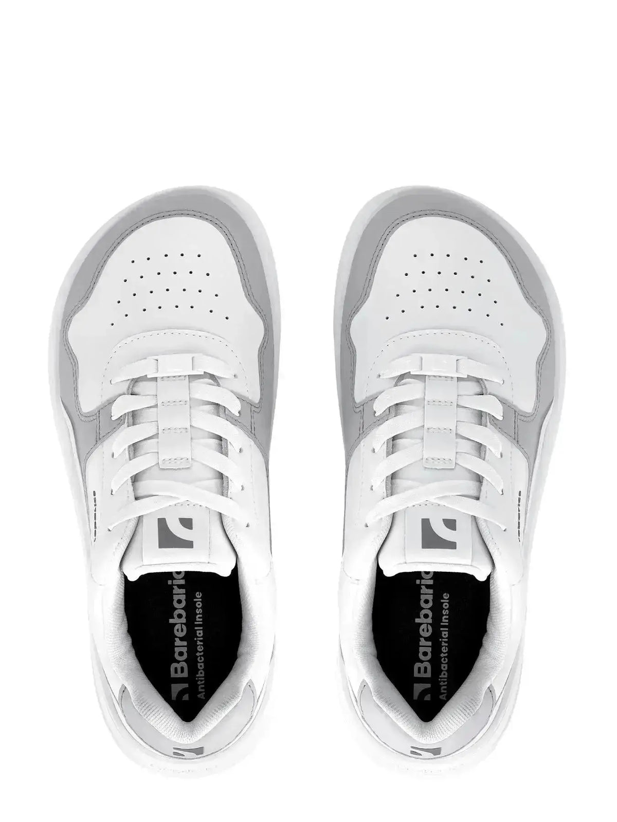 Barebarics - Zing White & Light Grey Leather - Zapatillas barefoot unisex blanco y gris claro