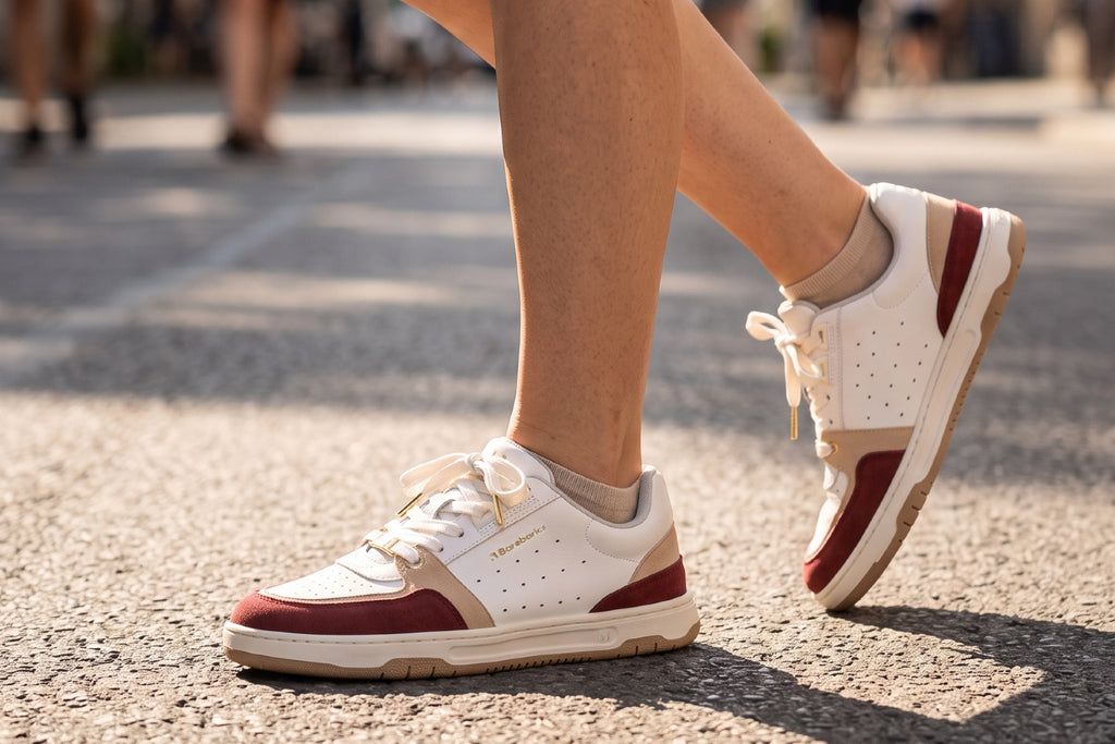 Barebarics - Wave 2.0 Branco e Borgonha - Sapatilhas barefoot unissexo