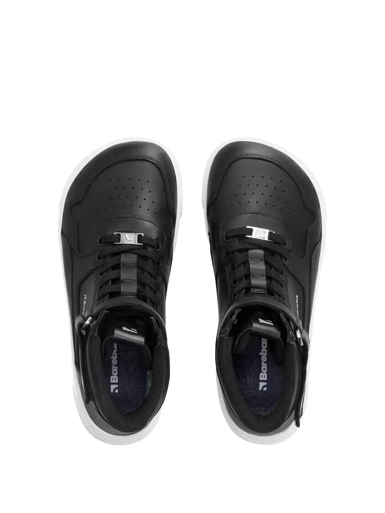 Barebarics - Zing High Top Leather Black & White - Zapatillas barefoot de caña alta unisex negras