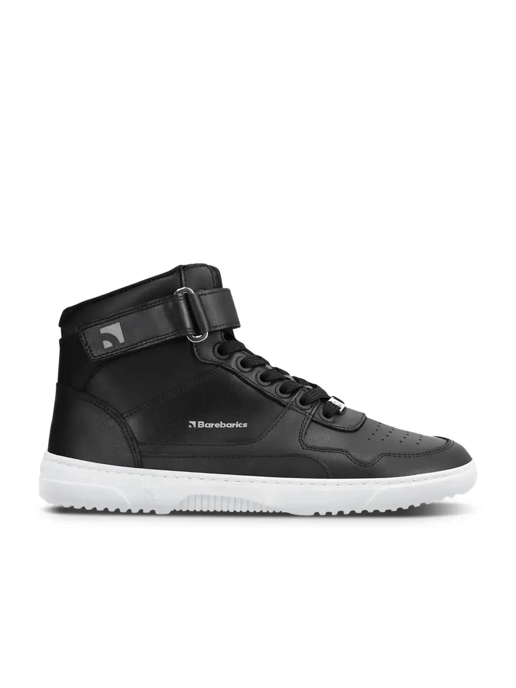 Barebarics - Zing High Top Leather Black & White - Zapatillas barefoot de caña alta unisex negras