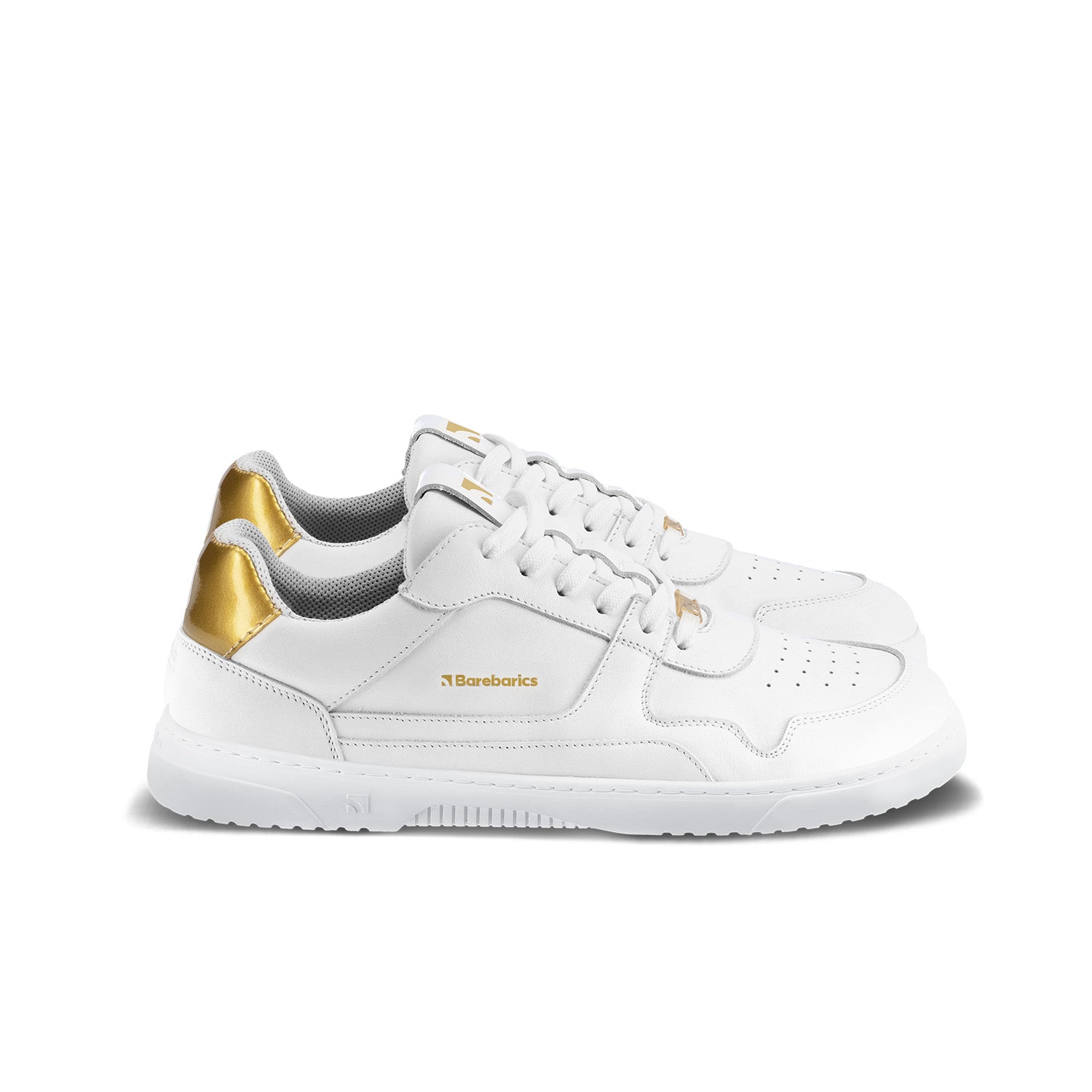 Barebarics - Zing White & Gold Leather- Deportivas barefoot-Barebarics-Cacles Barefoot-Tienda de calzado barefoot respetuoso minimalista