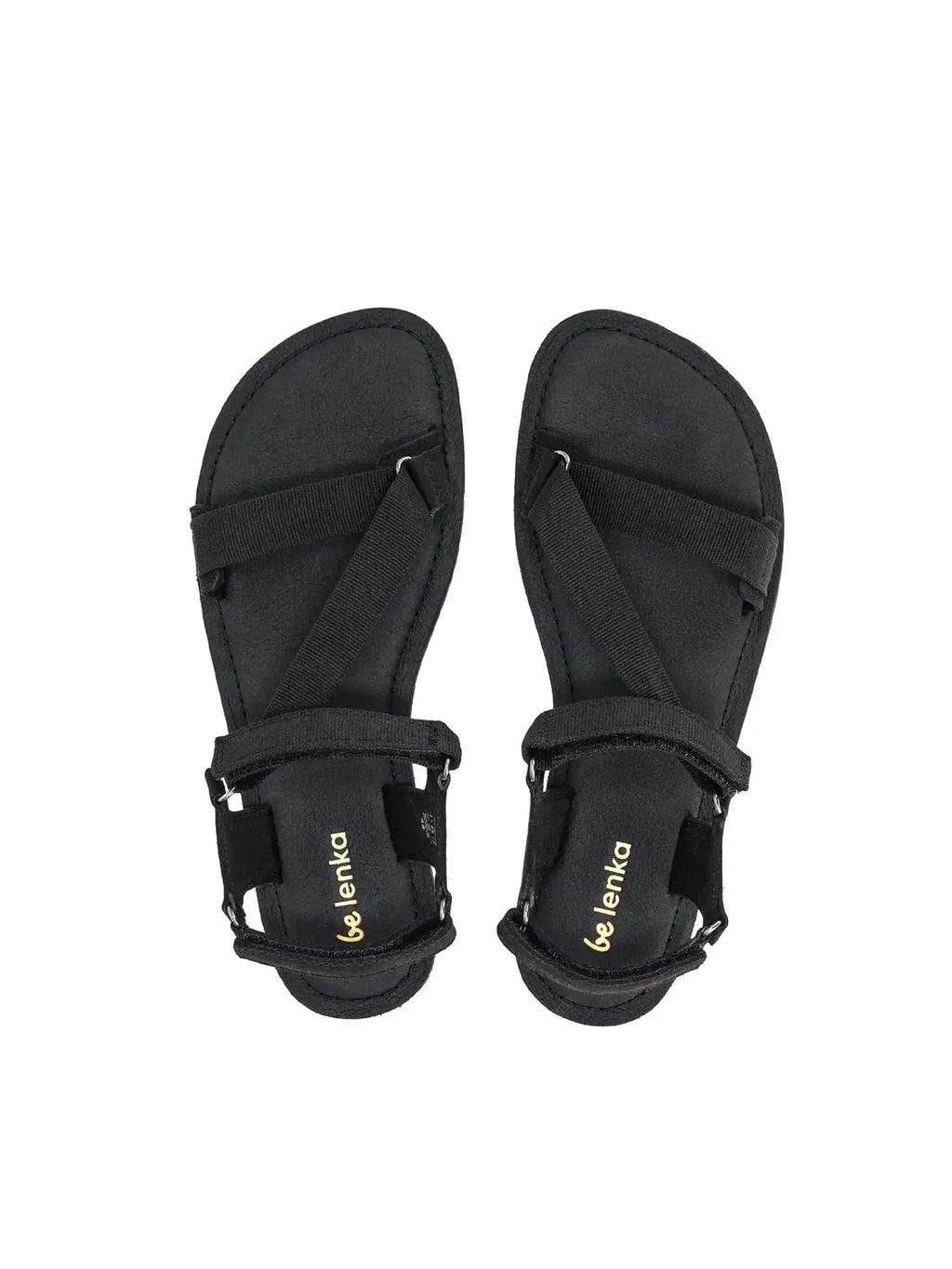 Sandales barefoot Be Lenka Flexi 2.0 noires avec brides ajustables et semelle fine.