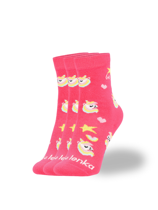 Be Lenka Kids - Crew Unicorn BubleGum Pink 3 pack - Calcetines barefoot-Be Lenka-Cacles Barefoot-Tienda de calzado barefoot respetuoso minimalista