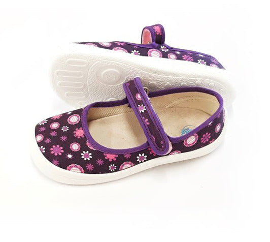 Beda - BF 0001/BA Violet Flowers - Merceditas Respetuosas-Beda-Cacles Barefoot-Tienda de calzado barefoot respetuoso minimalista