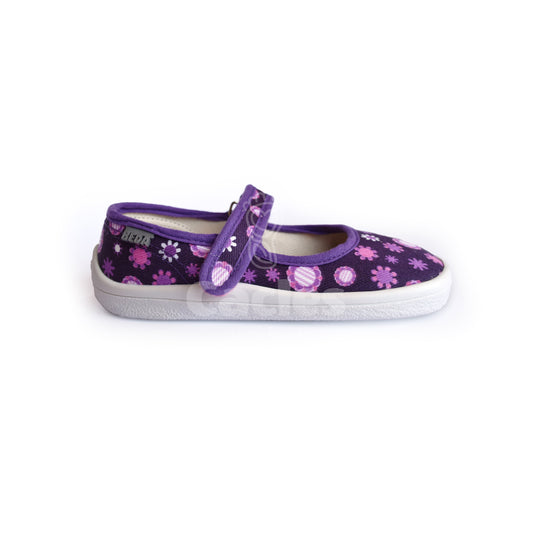 Beda - BF 0001/BA Violet Flowers - Merceditas Respetuosas-Beda-Cacles Barefoot-Tienda de calzado barefoot respetuoso minimalista