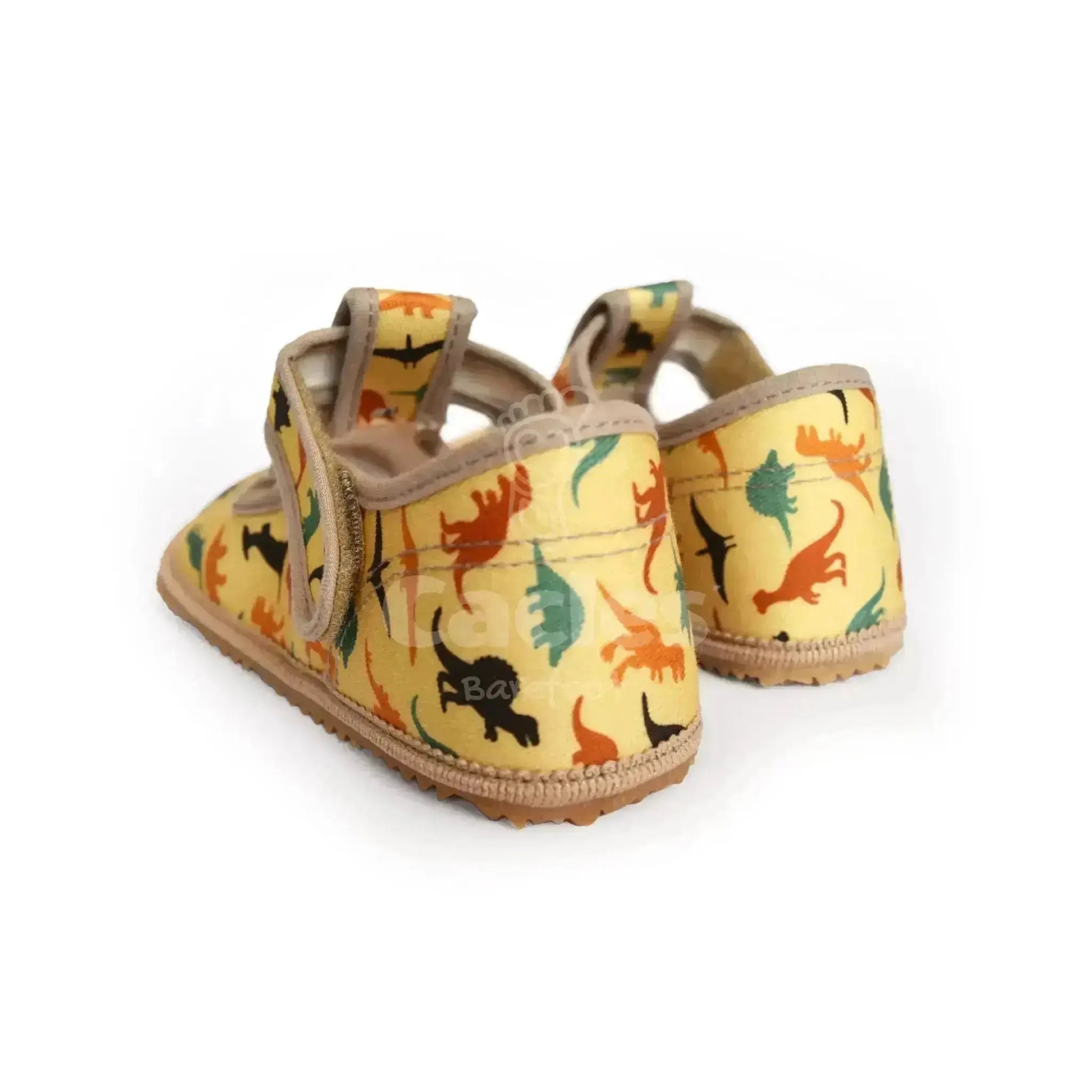 Beda - Slippers Dinosaurs - Zapatillas de casa barefoot infantiles amarillas con estampado de dinosaurios