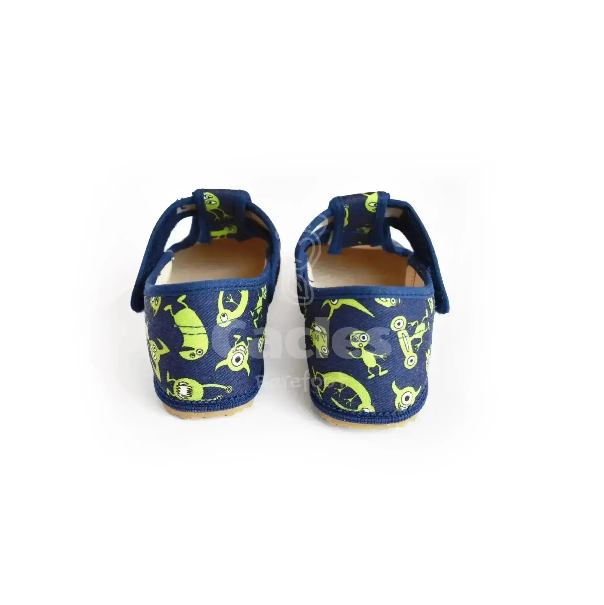 Beda - Slippers Monsters - Zapatillas de casa barefoot infantiles azul marino con estampado de monstruos
