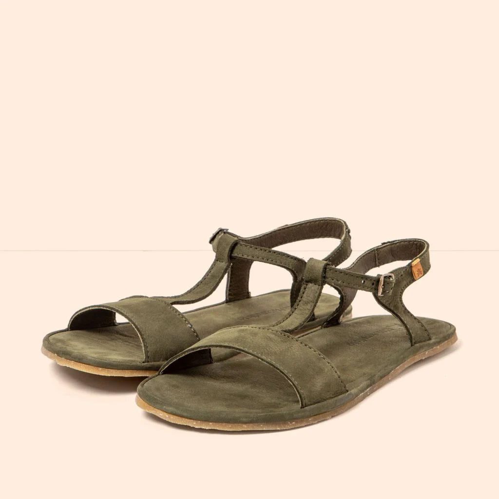 El Naturalista - Satya Kaki - Sandalias barefoot de nobuck verdes para mujer