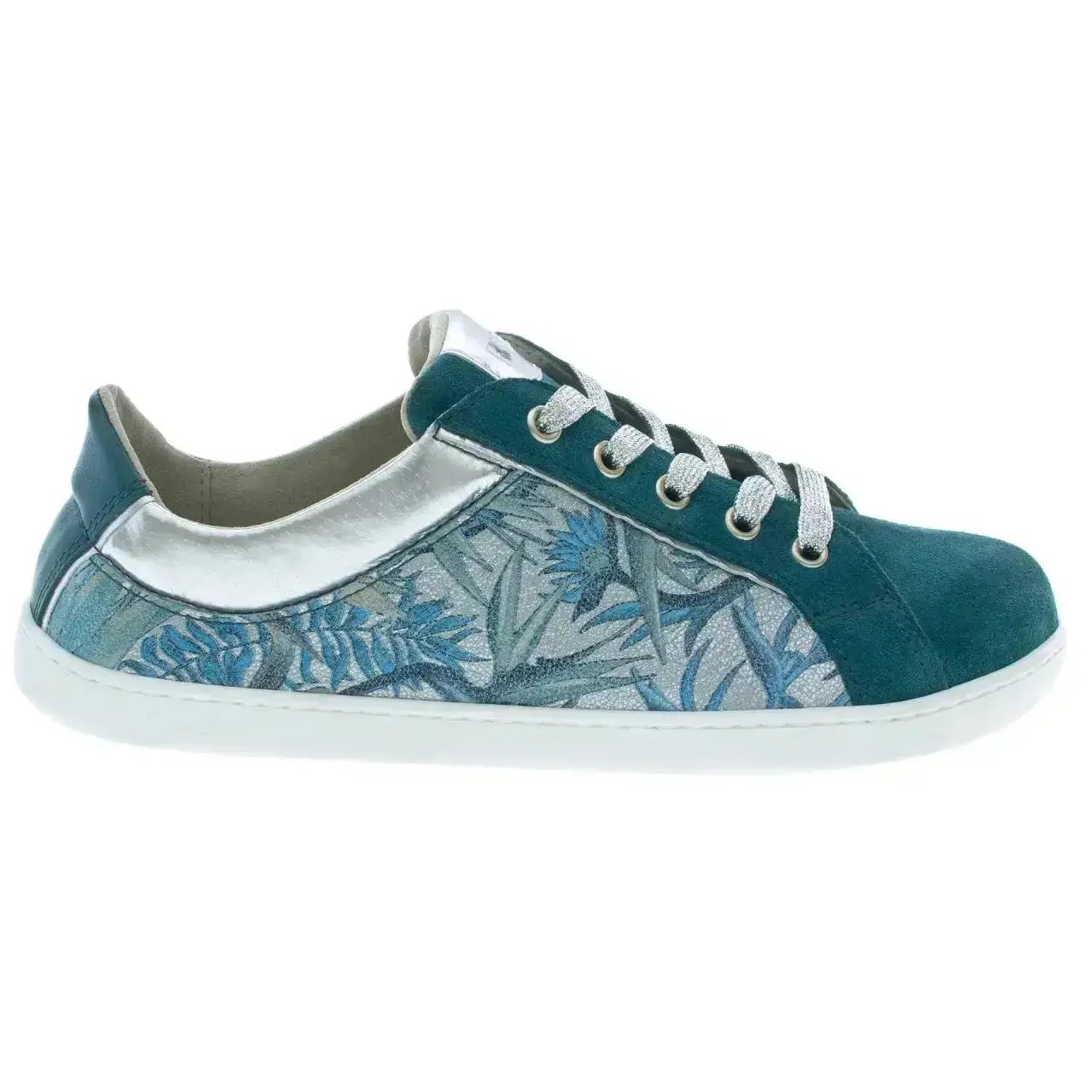 Fare Bare - Elegant Petrol Flower - Deportivas barefoot de piel