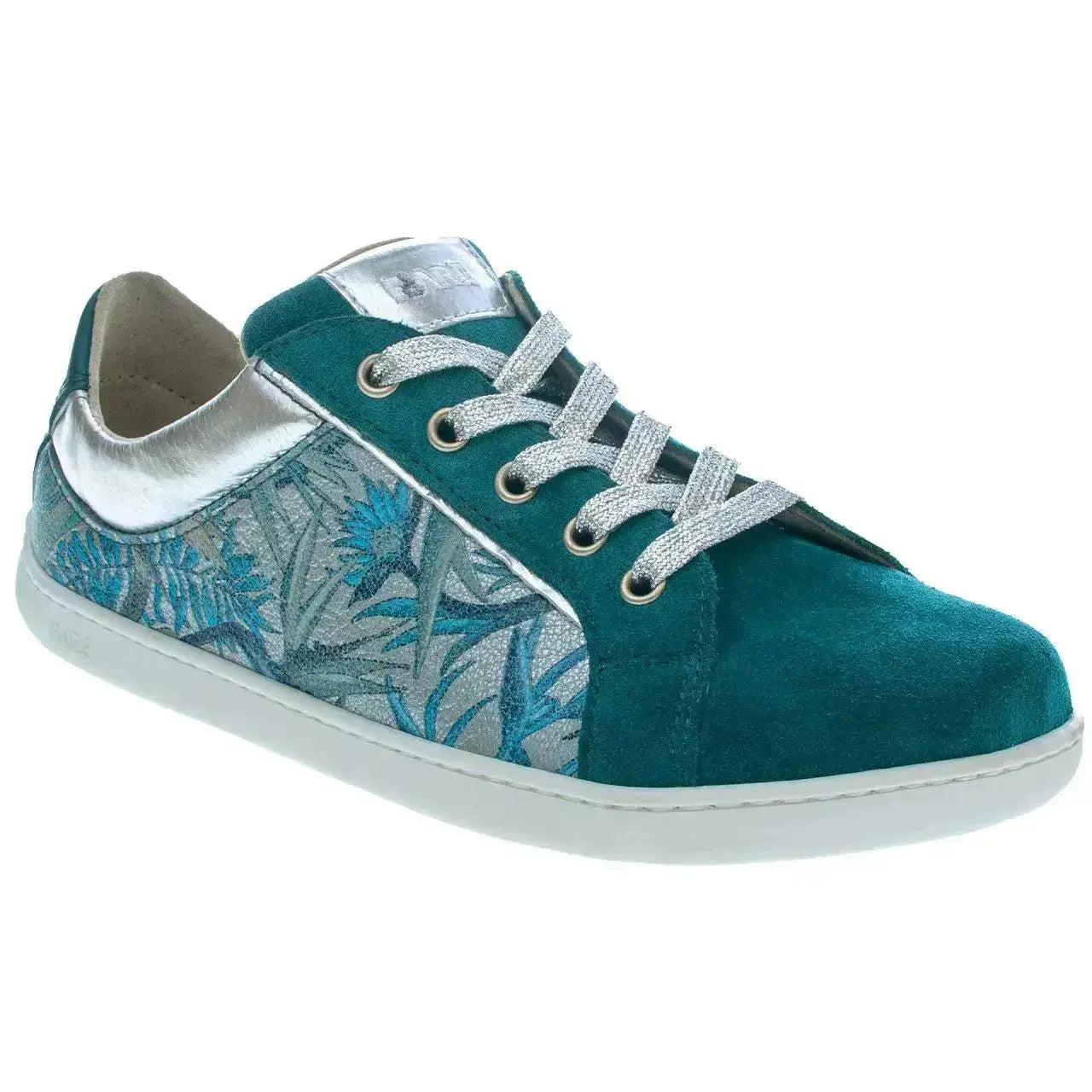 Fare Bare - Elegant Petrol Flower - Deportivas barefoot de piel