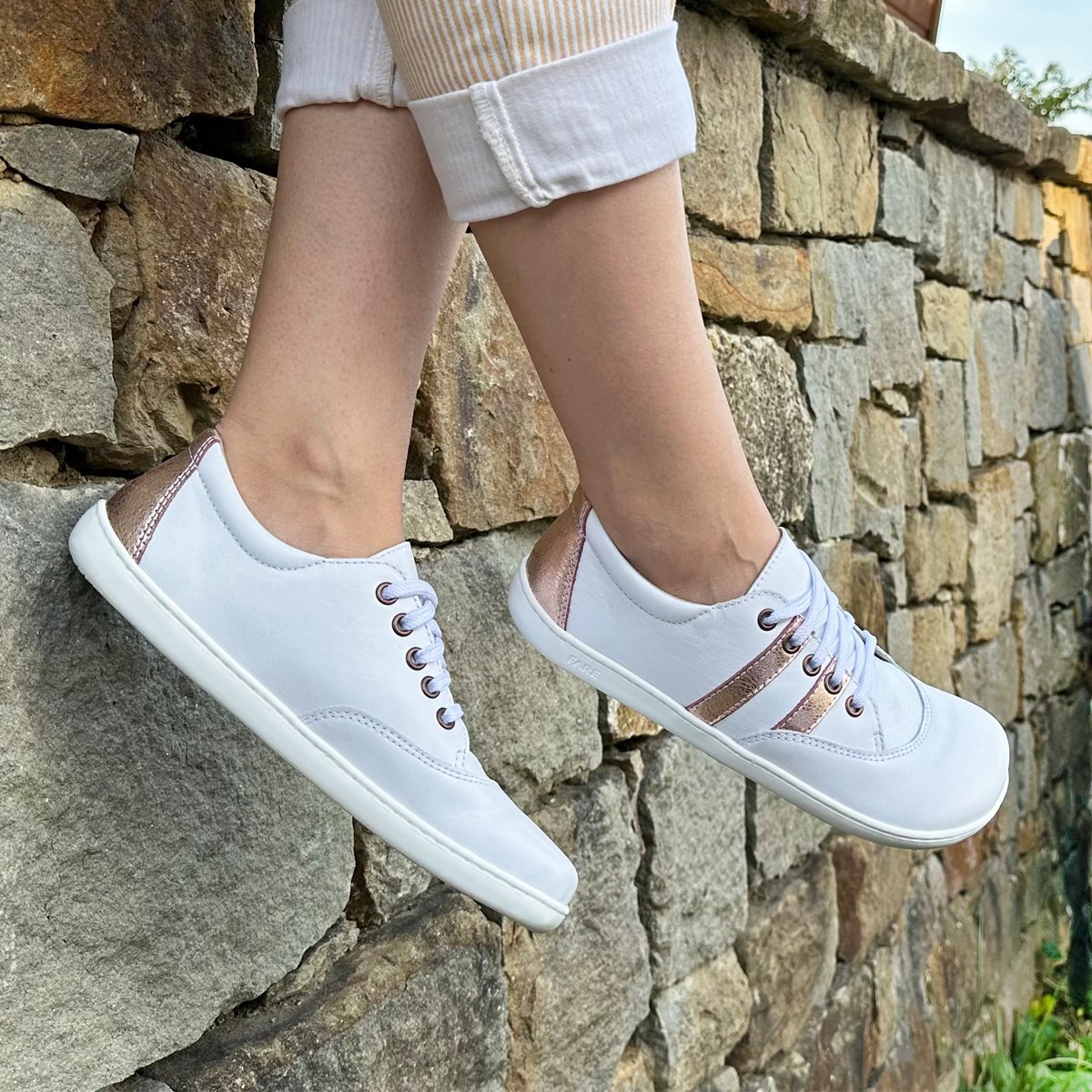 Fare Bare - Elegant White & Gold A5311181 - Deportivas barefoot cuero