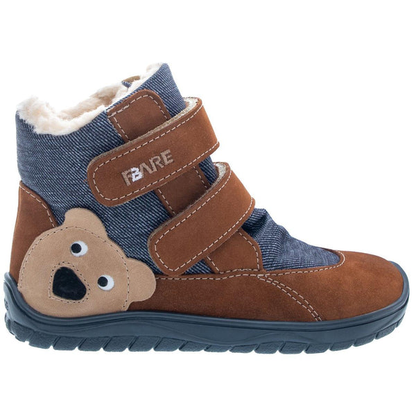 Fare Bare Kids Frostky Bear Brown - Botines barefoot infantiles impermeables calientes marrones