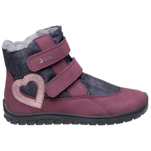 Fare Bare Kids Frostky Heart Pink - Botines barefoot infantiles impermeables calientes burdeos