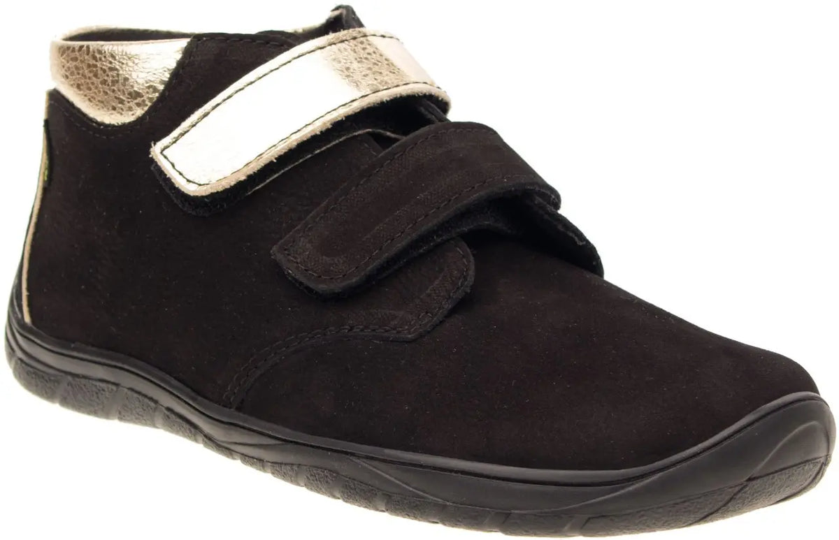 Fare Bare Kids Holeby Black - Botines barefoot infantiles otoñales de cuero negras con dorado  Cacles Barefoot
