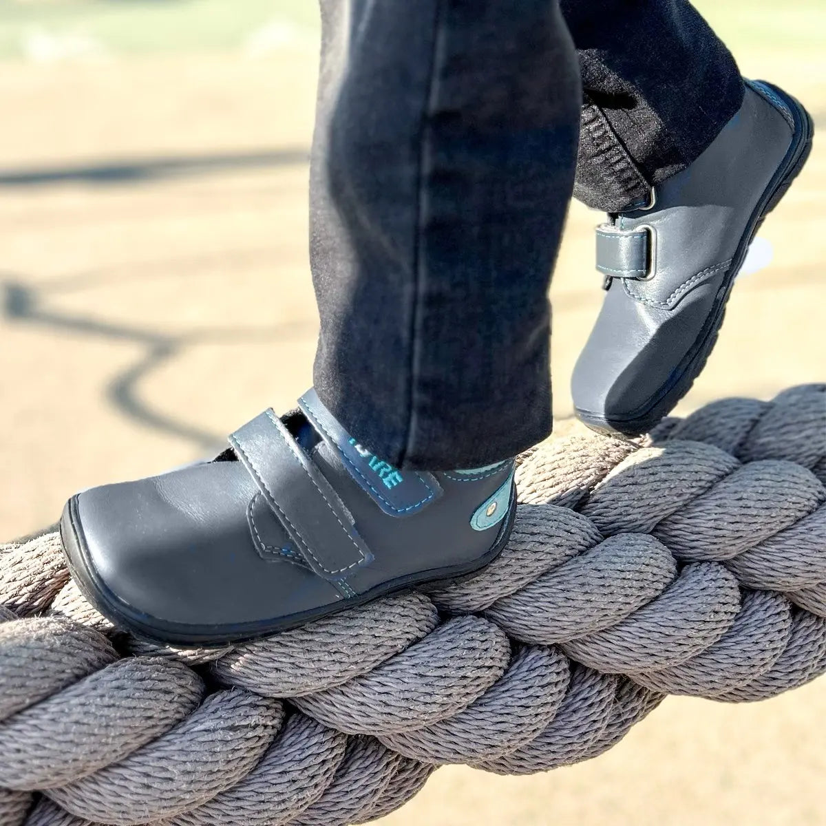 Fare Bare Kids Holeby Blue - Botines barefoot infantiles otoñales de cuero azul marino  Cacles Barefoot