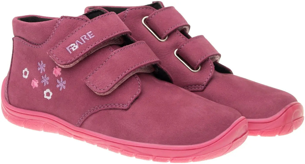Fare Bare Kids Holeby Burgundy - Botines barefoot infantiles otoñales de cuero rosas  Cacles Barefoot