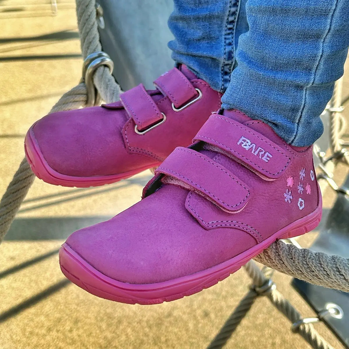 Fare Bare Kids Holeby Burgundy - Botines barefoot infantiles otoñales de cuero rosas  Cacles Barefoot