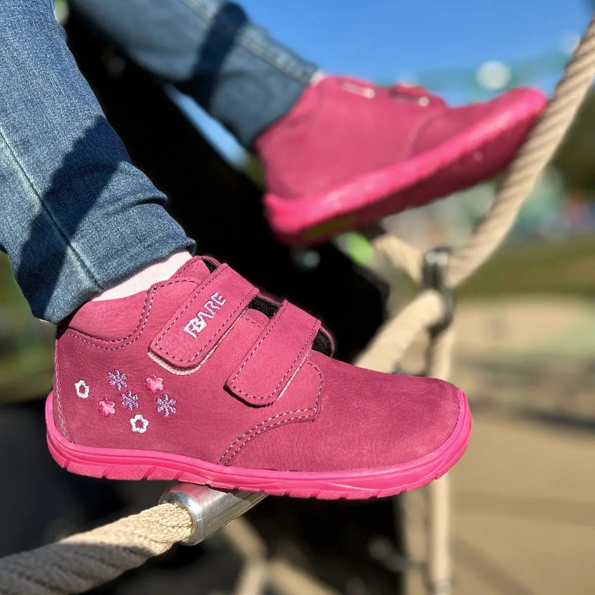 Fare Bare Kids Holeby Burgundy - Botines barefoot infantiles otoñales de cuero rosas  Cacles Barefoot