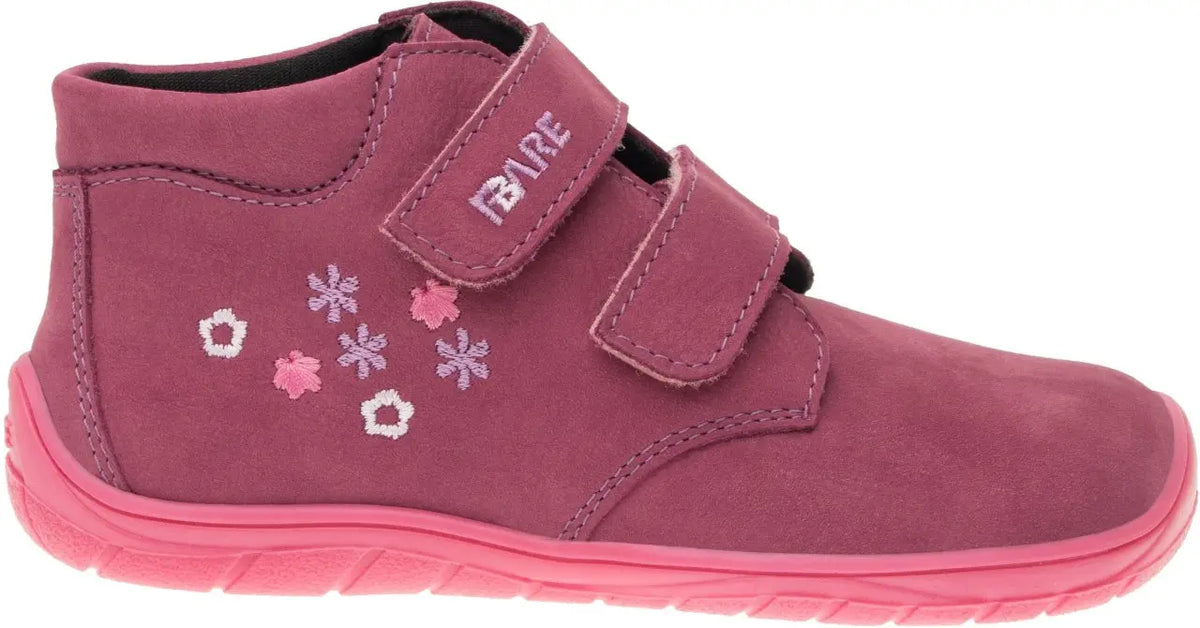 Fare Bare Kids Holeby Burgundy - Botines barefoot infantiles otoñales de cuero rosas  Cacles Barefoot