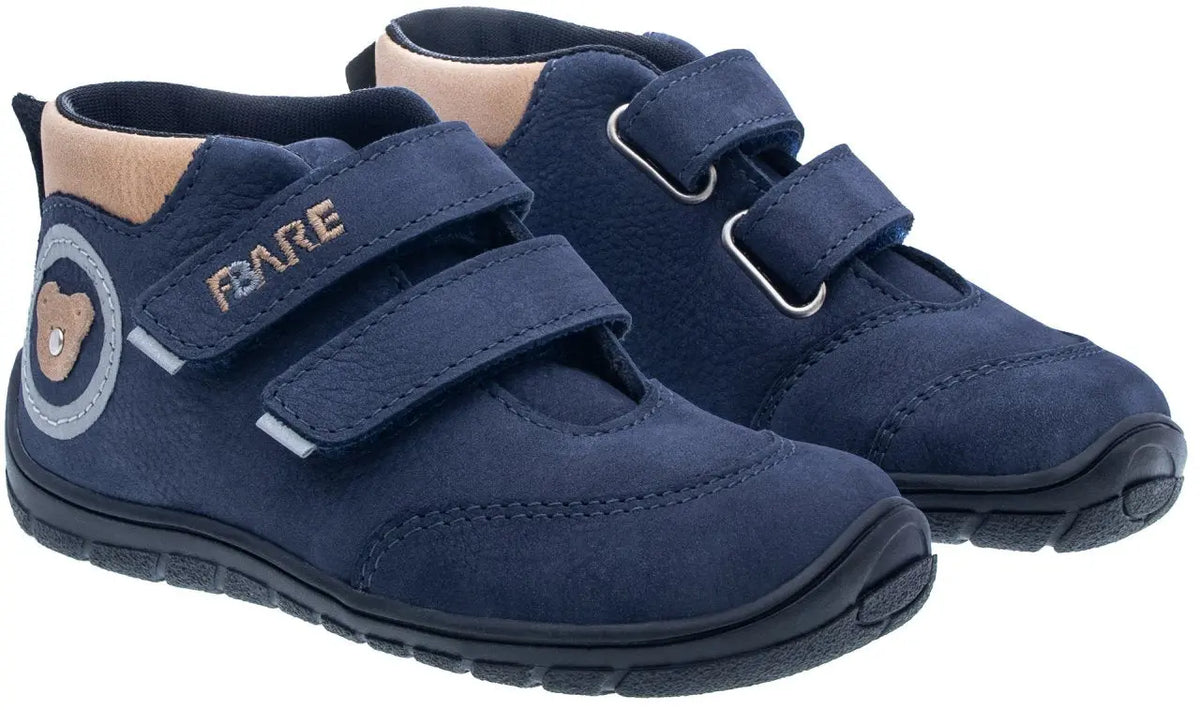 Fare Bare Kids Visby Blue - Botines barefoot otoñales para niños pequeños en cuero nubuck azules  Cacles Barefoot
