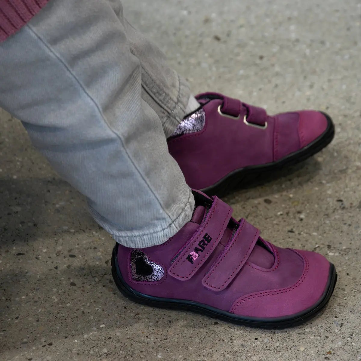 Fare Bare Kids Visby Burgundy - Botines barefoot otoñales para niños pequeños en cuero nubuck rosa burdeos  Cacles Barefoot
