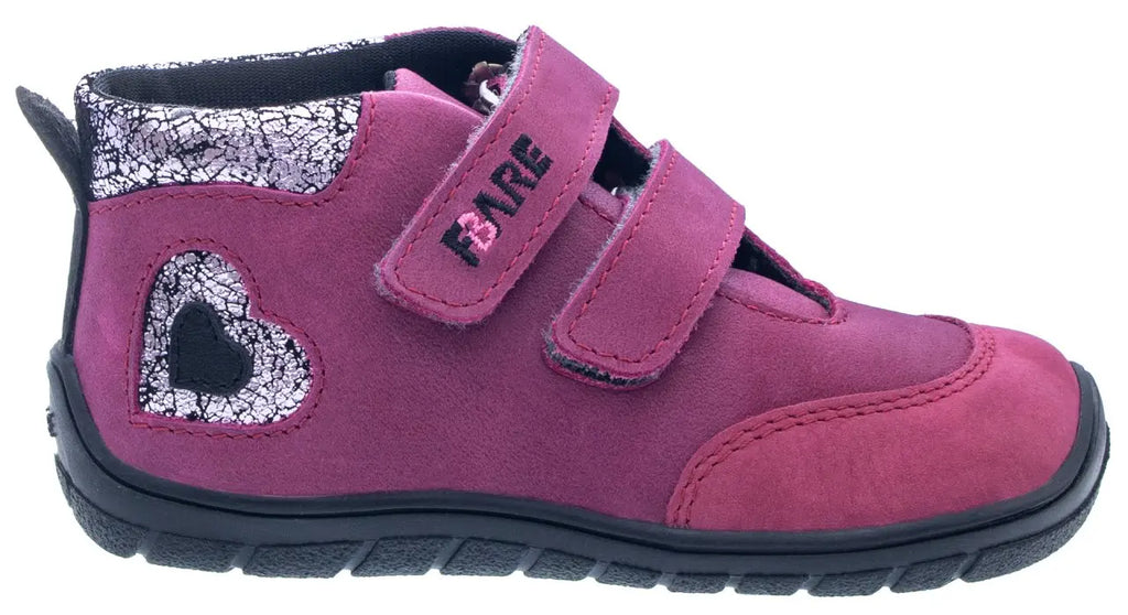 Fare Bare Kids Visby Burgundy - Botines barefoot otoñales para niños pequeños en cuero nubuck rosa burdeos  Cacles Barefoot