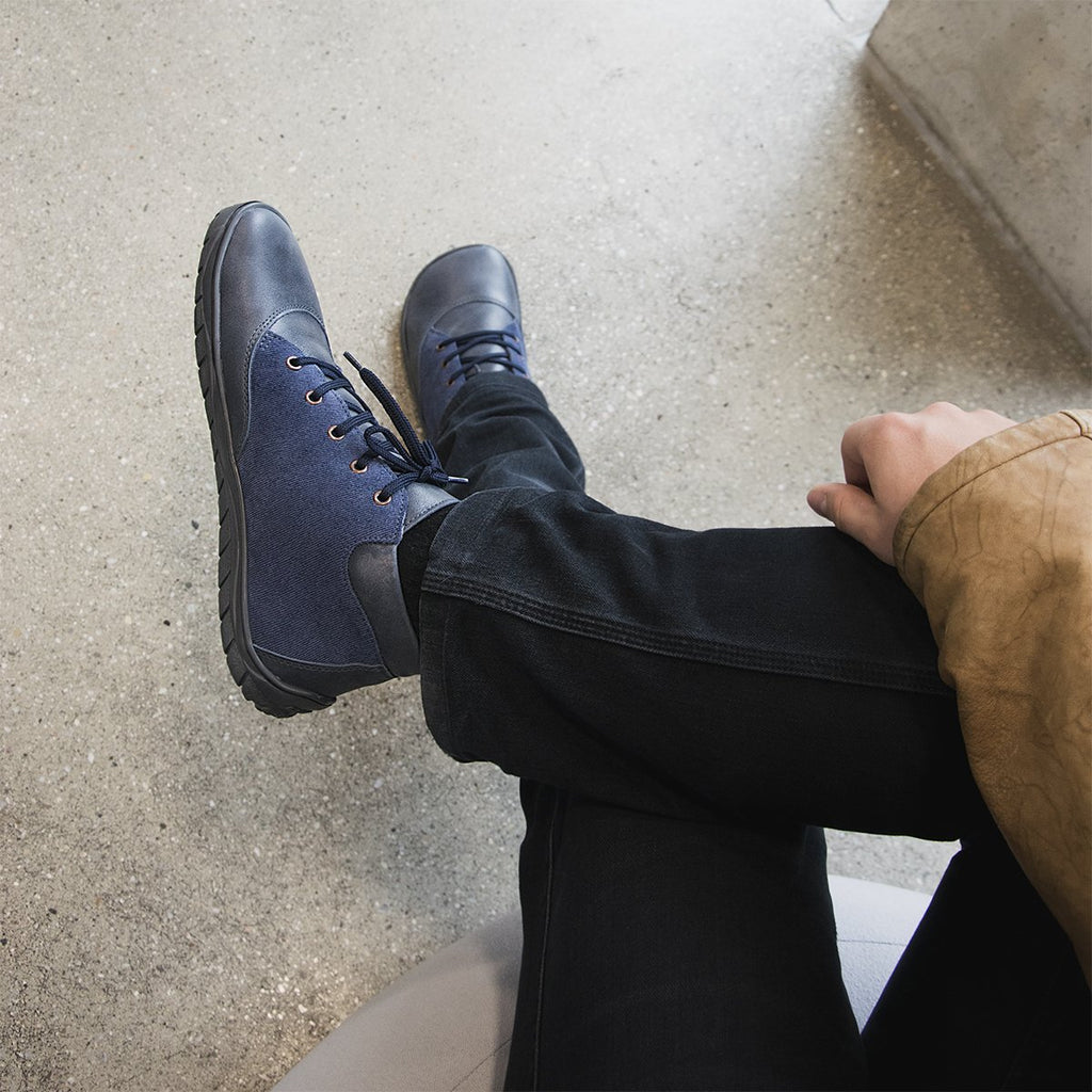 Fare Bare Mateo All Year Blue Denim - Botines barefoot de cuero azules  Cacles Barefoot