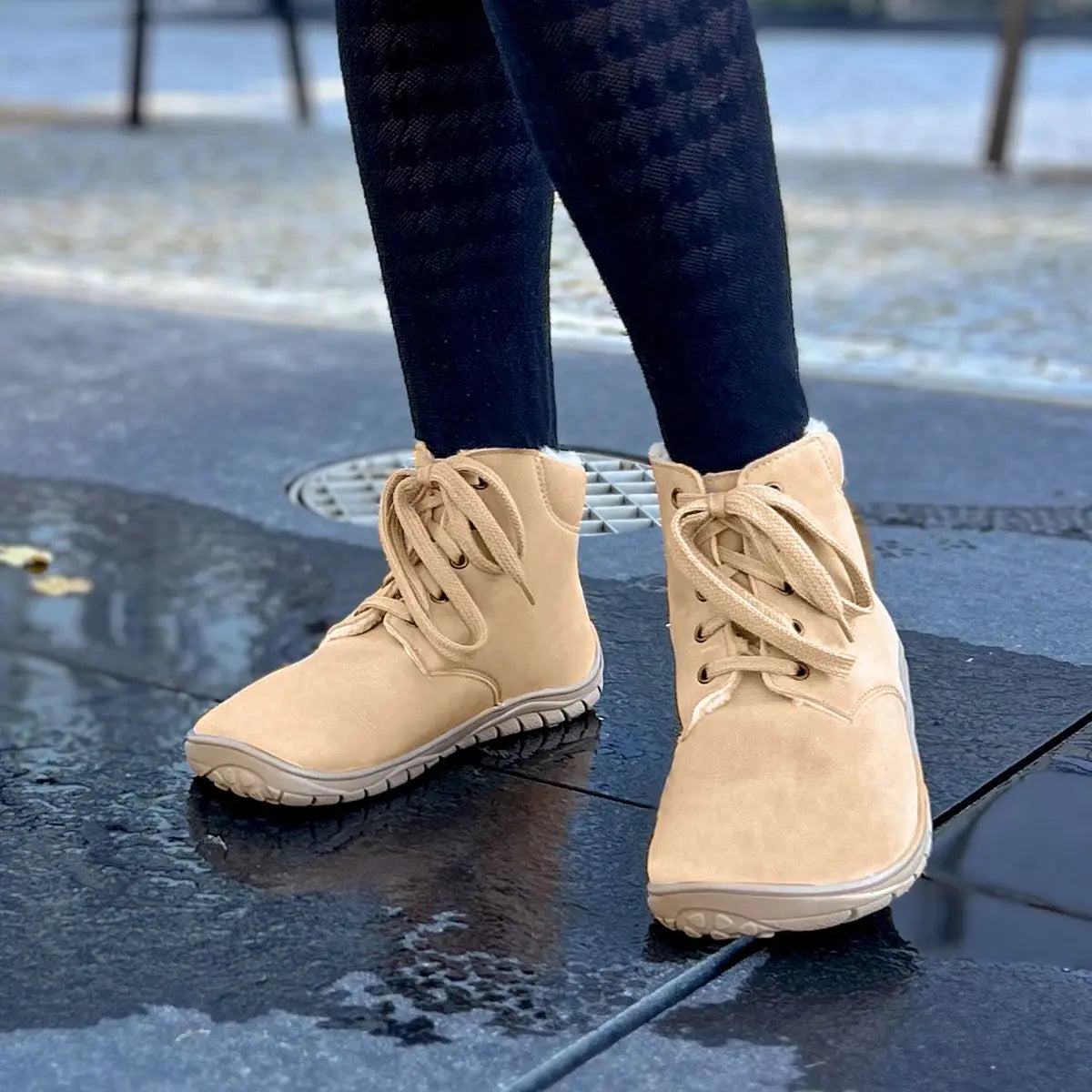 Fare Bare - Nivella Winter Camel - Botín bajo barefoot con forro invernal