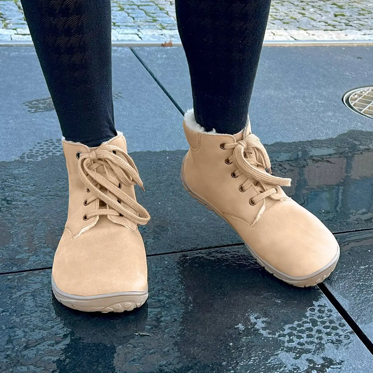 Fare Bare - Nivella Winter Camel - Botín bajo barefoot con forro invernal