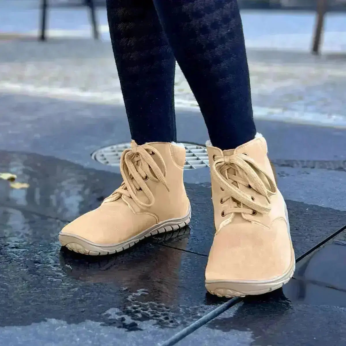 Fare Bare - Nivella Winter Camel - Botines barefoot con forro caliente unisex