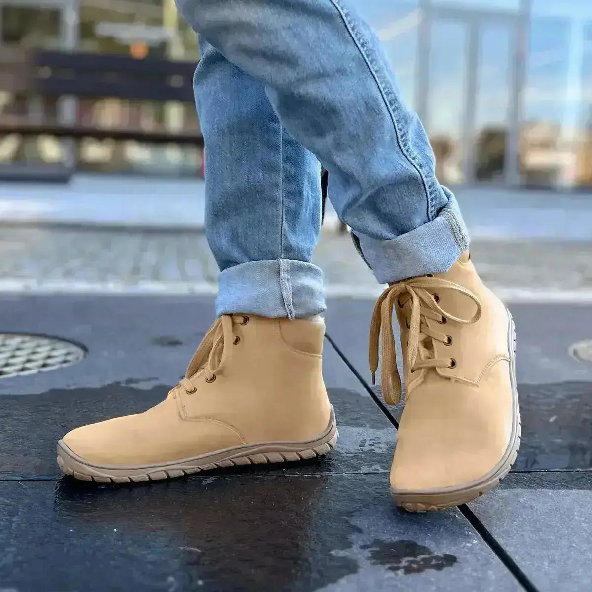 Fare Bare - Nivella Winter Camel - Botines barefoot con forro caliente unisex