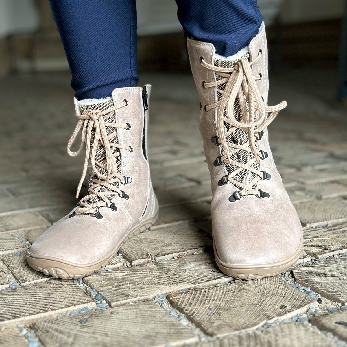 Fare Bare - Norry Winter Beige - Botines barefoot impermeables con forro invernal