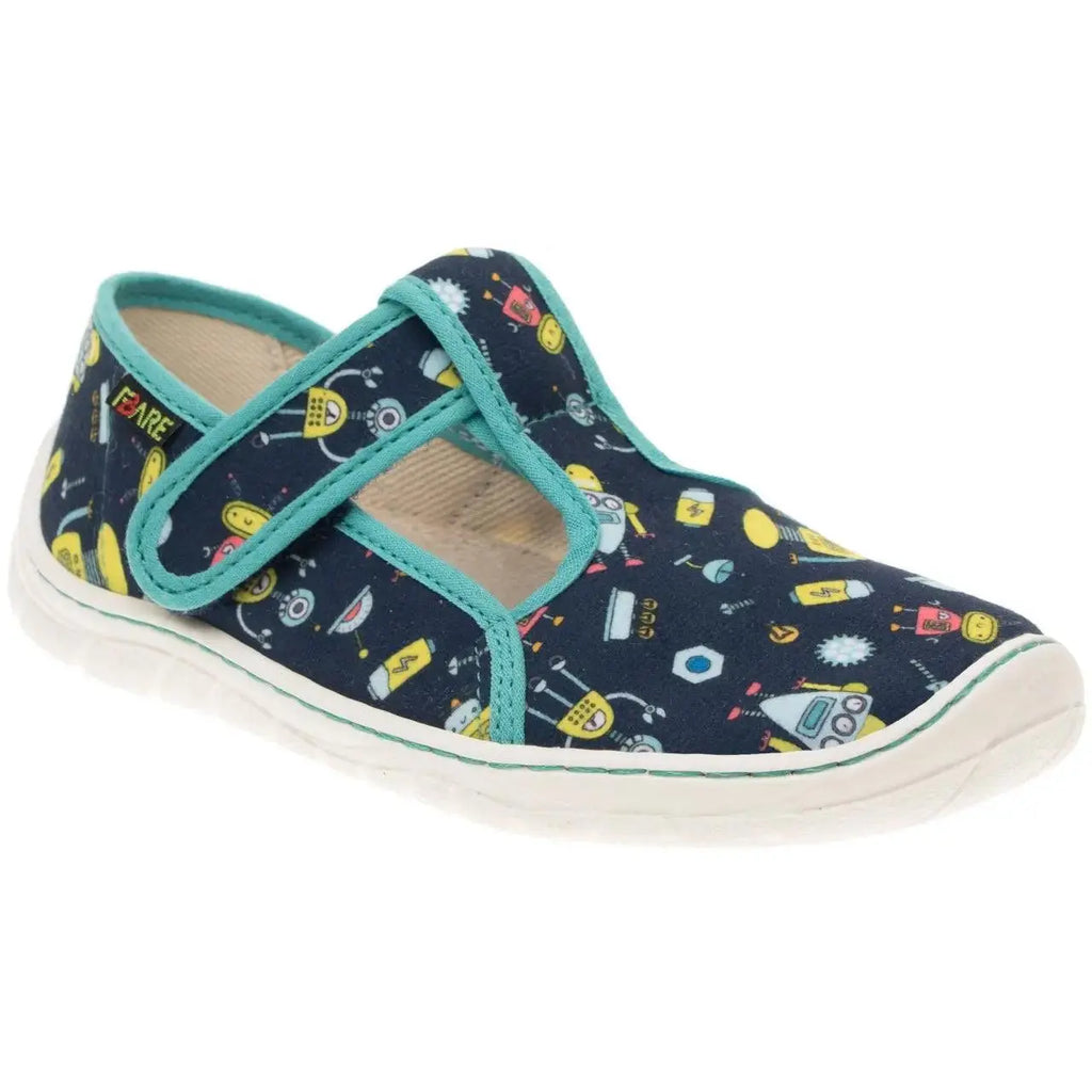 Fare Bare Slippers Blue Robots - Zapatillas de casa barefoot infantiles azules con estampado de robots  Cacles Barefoot