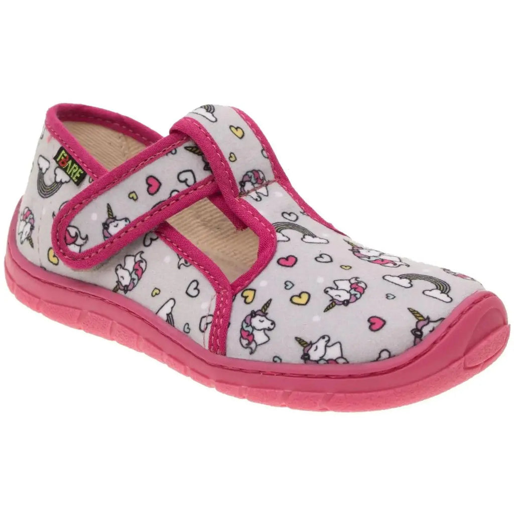 Fare Bare Slippers Grey Unicorns - Zapatillas de casa barefoot infantiles grises con estampado de unicornios  Cacles Barefoot