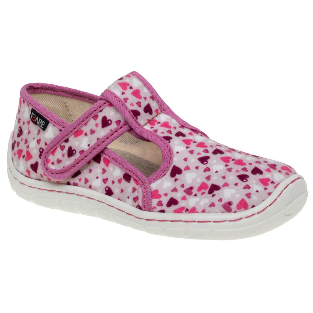 Fare Bare Slippers Pink Hearts - Zapatillas de casa barefoot infantiles rosas con estampado de corazones-Zapatillas de Casa-Fare Bare-Cacles Barefoot