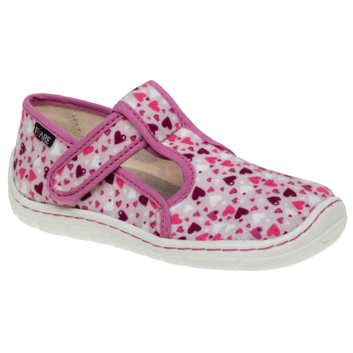 Fare Bare Slippers Pink Hearts - Zapatillas de casa barefoot infantiles rosas con estampado de corazones-Zapatillas de Casa-Fare Bare-Cacles Barefoot