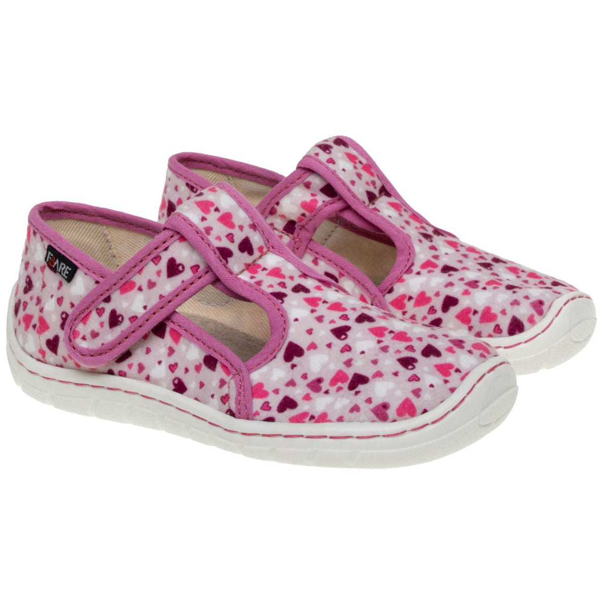 Fare Bare Slippers Pink Hearts - Zapatillas de casa barefoot infantiles rosas con estampado de corazones-Zapatillas de Casa-Fare Bare-Cacles Barefoot
