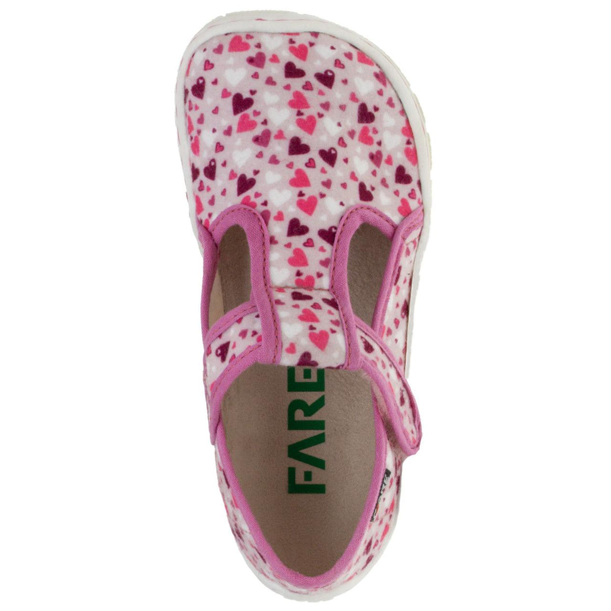 Fare Bare Slippers Pink Hearts - Zapatillas de casa barefoot infantiles rosas con estampado de corazones-Zapatillas de Casa-Fare Bare-Cacles Barefoot