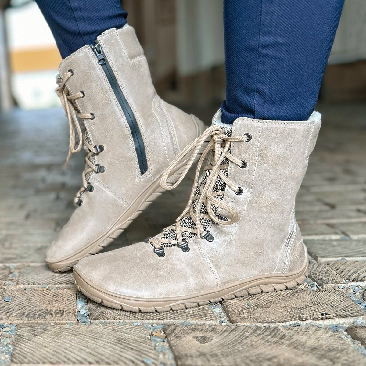 Fare Bare - Winter Beige - Botines barefoot impermeables con forro invernal-Fare Bare-Cacles Barefoot-Tienda de calzado barefoot respetuoso minimalista